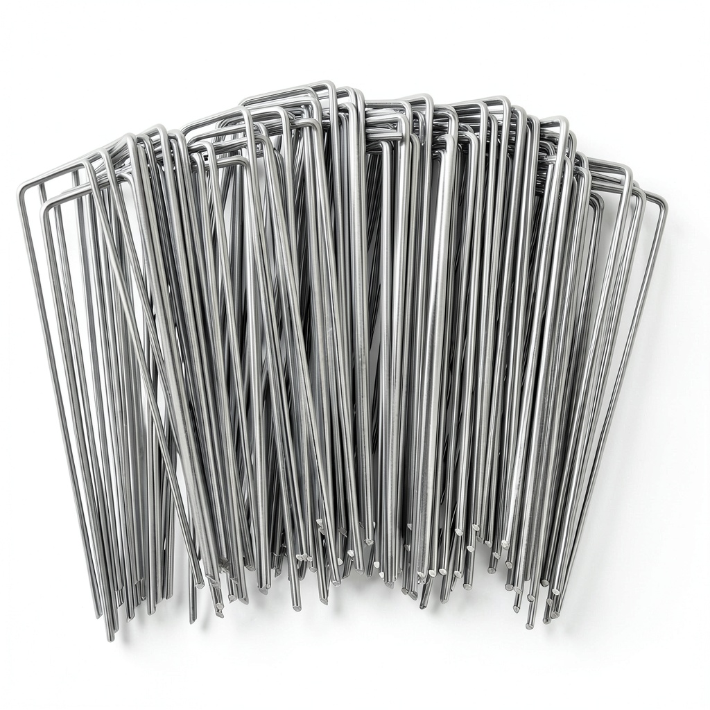 Installing CVNDKN Galvanized Steel Landscape Staples Adjustable 100 on a garden soil bed