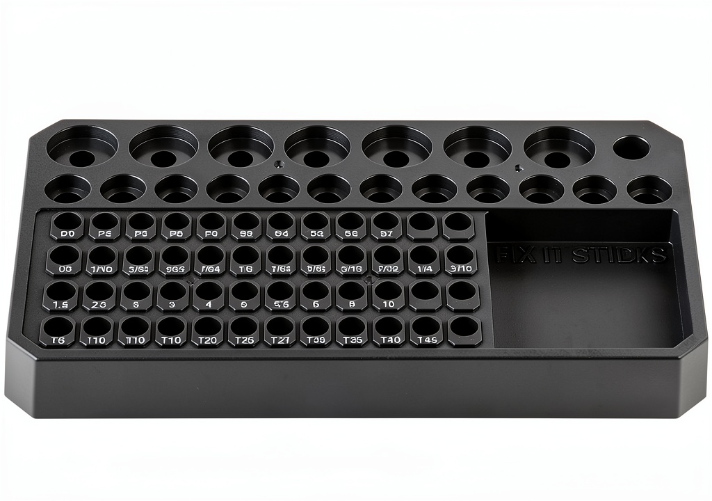 Fix It Sticks Benchtop Storage Base displaying organized tool compartments