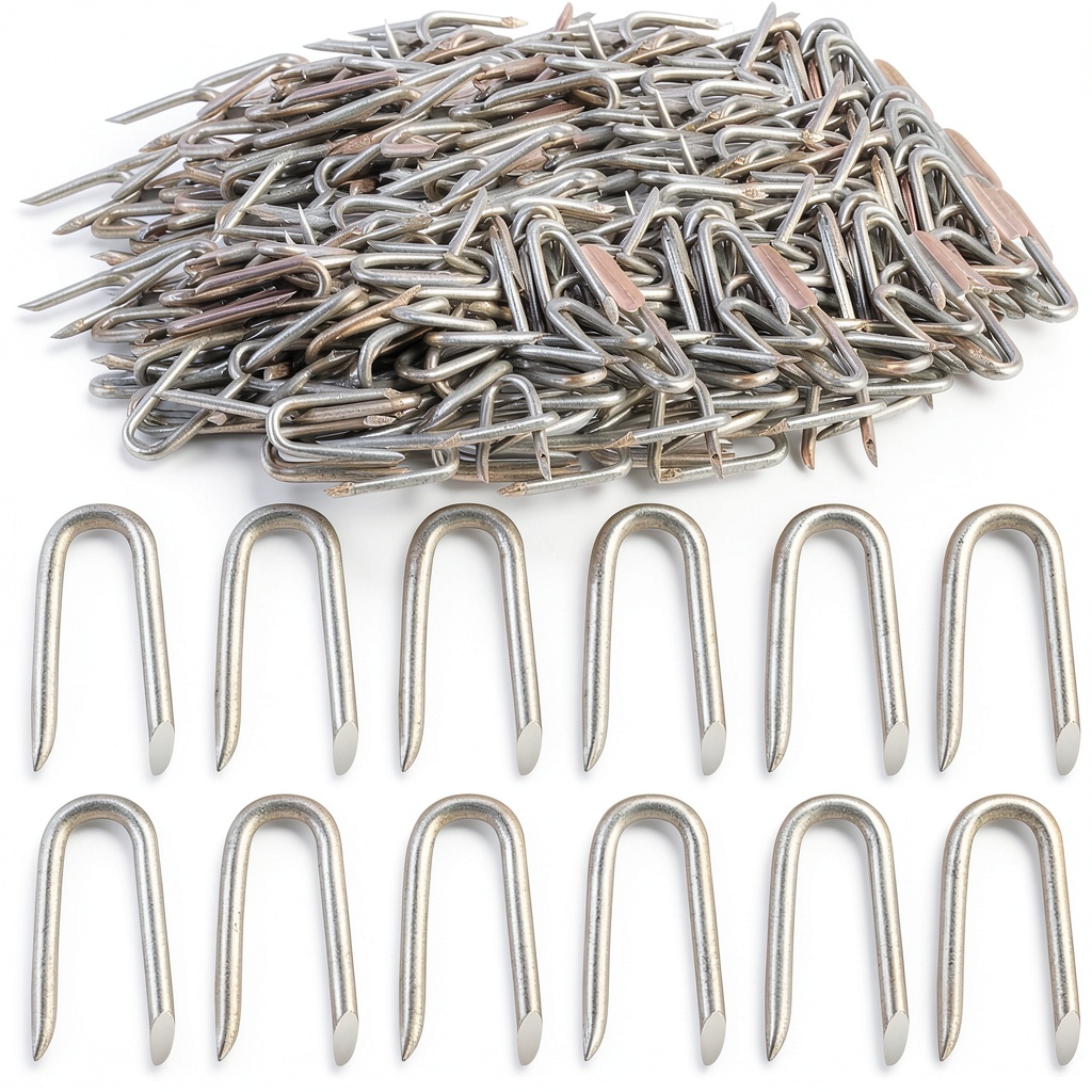 Installing Zxglxinyao wire fencing staples on a wooden garden fence