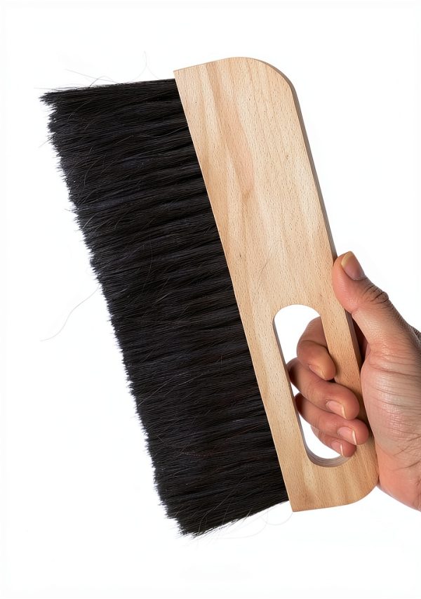 1Pcs large concrete brush, 11.8 inch long thick horsehair cleaning brush tool, masonry concrete broom hand brush, dust removal brush, soft black horsehair fiber, with comfortable wooden handle-3
